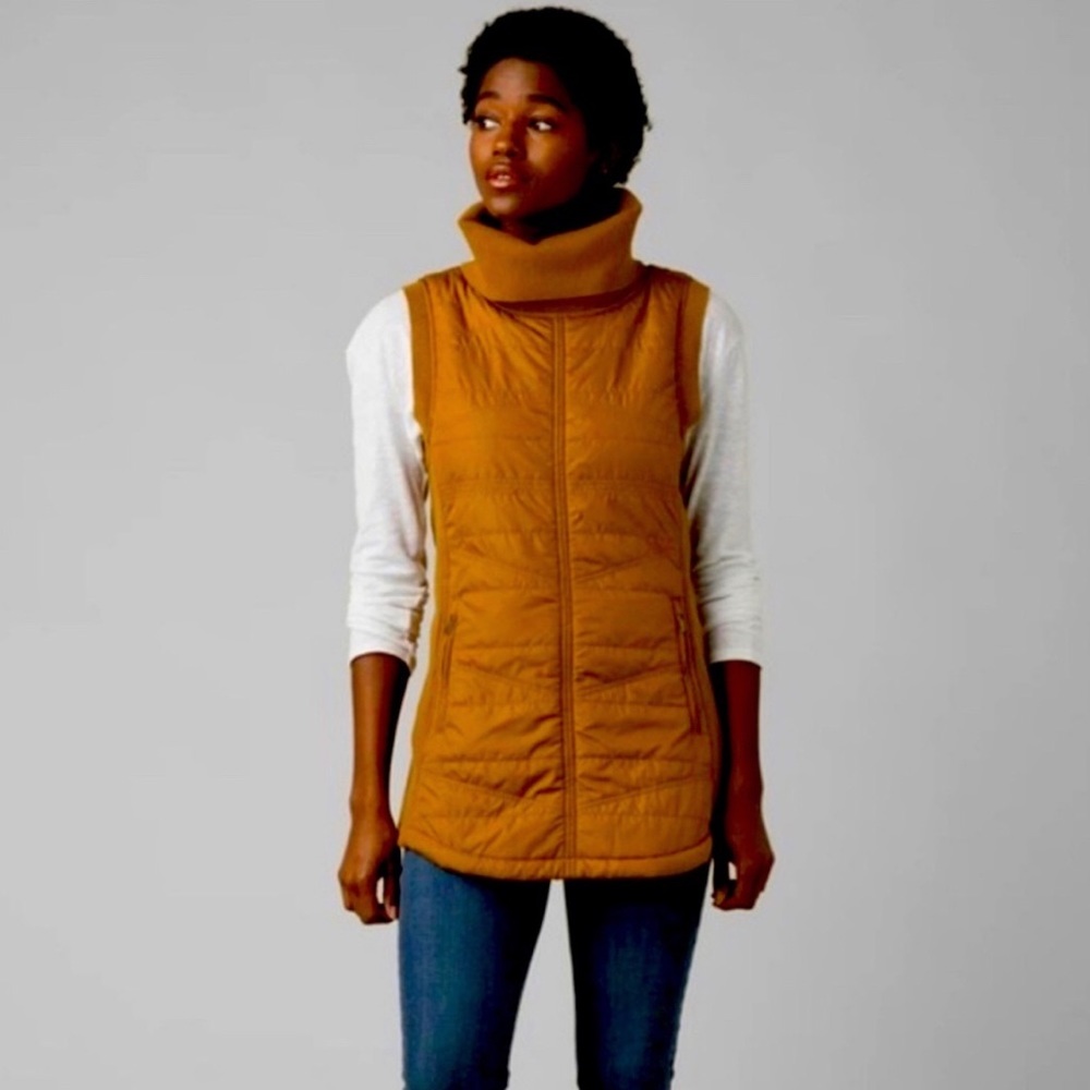 Prana Elsa Tunic Turtleneck Vest Size Medium Mustard Gold